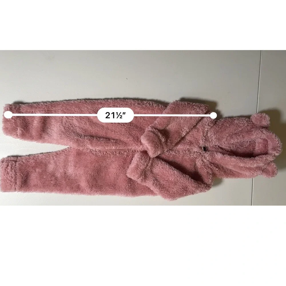 Old Navy Baby Girl Plush Faux Fur Hooded Jumpsuit Pink 6-12 Month Beautiful! EUC